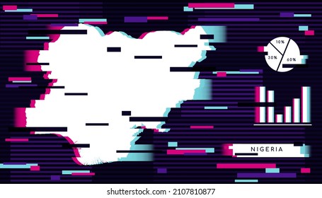 Modern Glitch Effect of Nigeria Map perfect for Logo, Social Media Template, Banner, and Infographic.