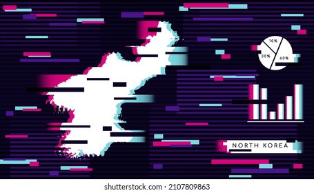 El moderno efecto de destello del mapa de Corea del Norte es perfecto para el logotipo, la plantilla de medios sociales, el cartel y la infografía.