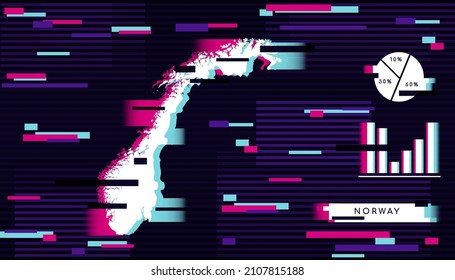 Modern Glitch Effect of Norway Map perfect for Logo, Social Media Template, Banner, and Infographic.