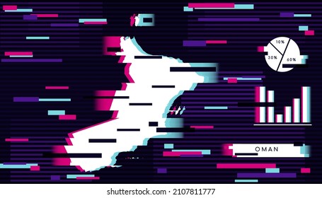 Modern Glitch Effect of Oman Map perfect for Logo, Social Media Template, Banner, and Infographic.