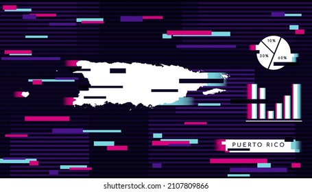 Modern Glitch Effect of Puerto Rico Map perfect for Logo, Social Media Template, Banner, and Infographic.