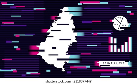 Modern Glitch Effect of Saint Lucia Map perfect for Logo, Social Media Template, Banner, and Infographic.