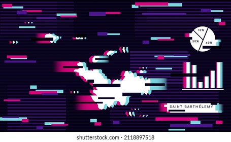 Moderner Glitch-Effekt von Saint Barthélemy Karte perfekt für Logo, Social Media Template, Banner und Infografik.