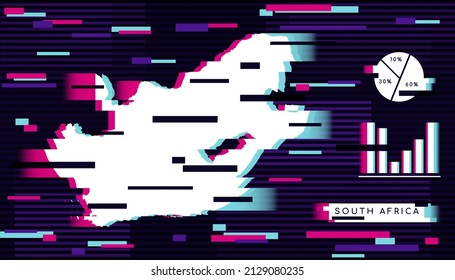 Modern Glitch Effect of South Africa Map perfect for Logo, Social Media Template, Banner, and Infographic.