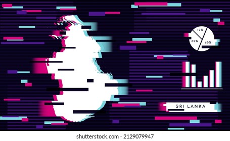 Modern Glitch Effect of Sri Lanka Map perfect for Logo, Social Media Template, Banner, and Infographic.