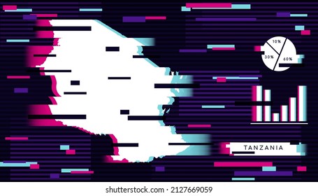 Modern Glitch Effect of Tanzania Map perfect for Logo, Social Media Template, Banner, and Infographic.