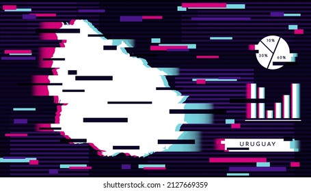 Modern Glitch Effect of Uruguay Map perfect for Logo, Social Media Template, Banner, and Infographic.