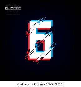 Modern glitch number six template, abstract distortion of character with broken pixels and noise, Vector illustration