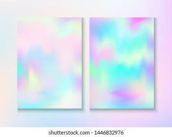Modern Glitch Rainbow Music Party Vector Poster Set. Pastel Iridescent Cover, Blank Paper, Teal. Chrome Illustration. Holographic Gradient Overlay. Energy Rainbow Party Glitch Background.