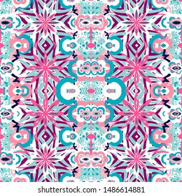 Modern glitch textile design vector seamless pattern with ethnic motives