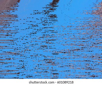 Modern glitched background illustration. Random signal error. Corrupted digital image. Array of collapsing data. Abstract contemporary print made of distorted colorful pixels. Element of design.
