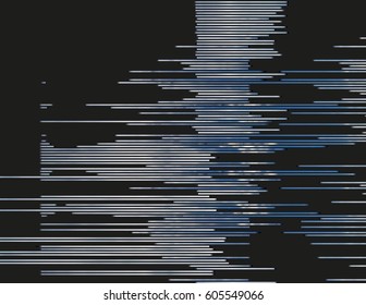 Modern glitched background illustration. Random signal error. Corrupted digital image. Array of collapsing data. Abstract contemporary print made of distorted colorful pixels. Element of design.