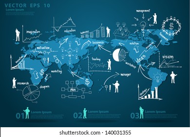 Modern global business economy, with elements of infographics and graph creative drawing business strategy plan concept idea, Vector illustration template design