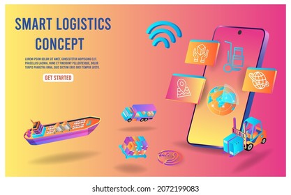Moderno concepto de servicio logístico global con exportación, importación, almacén y transporte. Ilustración vectorial eps10