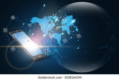 Concepto moderno de tecnología de smartphones para conexiones de red global