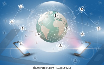 Modern global network connection smartphone technology concept