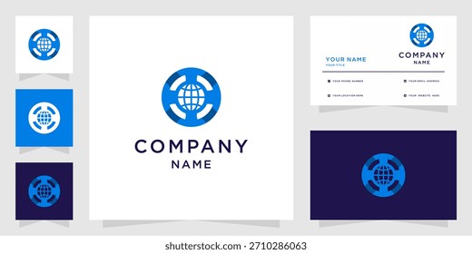 Modern Global Network Transportation Logo and Business Card Mockup