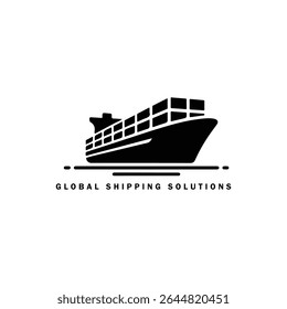 Diseño moderno del logotipo de Global Shipping Solutions con un barco contenedor en el agua, haciendo hincapié en la eficiencia y la confiabilidad