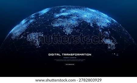 Modern global tech background with a digital globe, world map and AI network systems that connect planet earth through smart data, futuristic innovation and virtual communication. Vector illustration