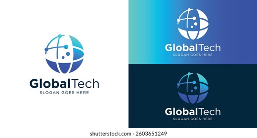Modern global tech logo template. Global connection logo design vector illustration.