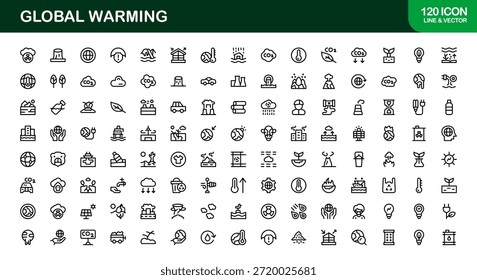 Paquete de iconos de línea de calentamiento global moderno: símbolos de contorno únicos para temas de sostenibilidad, energía verde y protección de la tierra