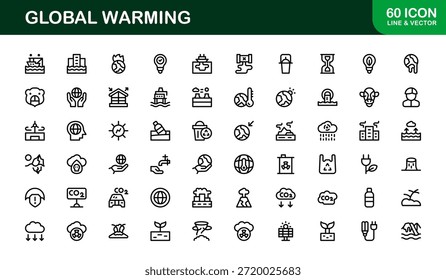 Paquete de iconos de línea de calentamiento global moderno: símbolos de contorno únicos para temas de sostenibilidad, energía verde y protección de la tierra