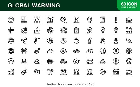 Paquete de iconos de línea de calentamiento global moderno: símbolos de contorno únicos para temas de sostenibilidad, energía verde y protección de la tierra
