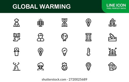 Paquete de iconos de línea de calentamiento global moderno: símbolos de contorno únicos para temas de sostenibilidad, energía verde y protección de la tierra