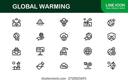 Paquete de iconos de línea de calentamiento global moderno: símbolos de contorno únicos para temas de sostenibilidad, energía verde y protección de la tierra
