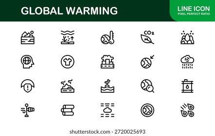 Paquete de iconos de línea de calentamiento global moderno: símbolos de contorno únicos para temas de sostenibilidad, energía verde y protección de la tierra