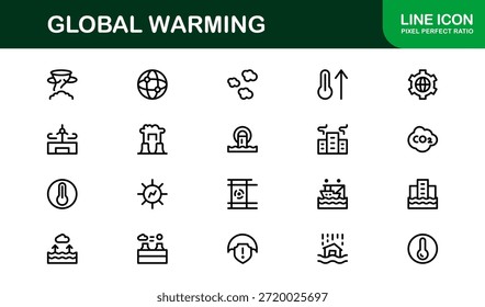 Paquete de iconos de línea de calentamiento global moderno: símbolos de contorno únicos para temas de sostenibilidad, energía verde y protección de la tierra