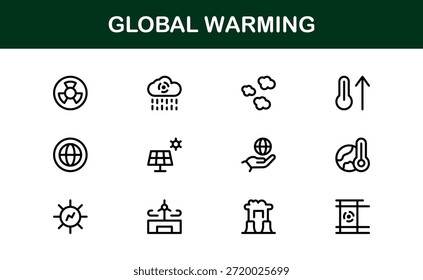 Paquete de iconos de línea de calentamiento global moderno: símbolos de contorno únicos para temas de sostenibilidad, energía verde y protección de la tierra