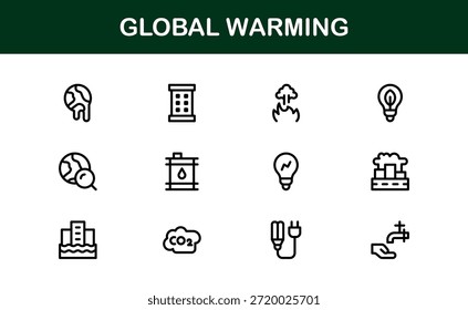Paquete de iconos de línea de calentamiento global moderno: símbolos de contorno únicos para temas de sostenibilidad, energía verde y protección de la tierra