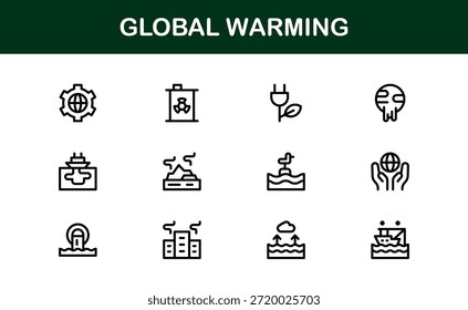 Paquete de iconos de línea de calentamiento global moderno: símbolos de contorno únicos para temas de sostenibilidad, energía verde y protección de la tierra