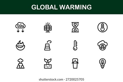 Paquete de iconos de línea de calentamiento global moderno: símbolos de contorno únicos para temas de sostenibilidad, energía verde y protección de la tierra