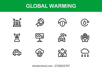 Paquete de iconos de línea de calentamiento global moderno: símbolos de contorno únicos para temas de sostenibilidad, energía verde y protección de la tierra