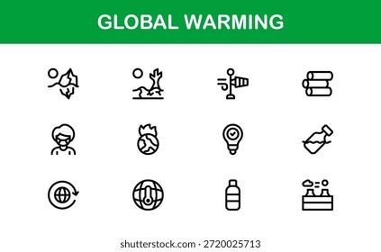 Paquete de iconos de línea de calentamiento global moderno: símbolos de contorno únicos para temas de sostenibilidad, energía verde y protección de la tierra