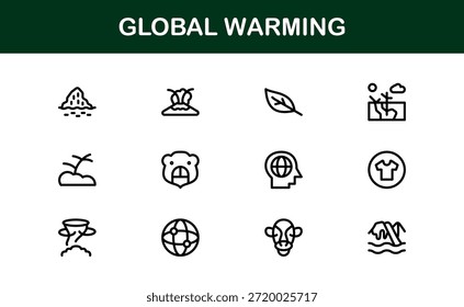 Paquete de iconos de línea de calentamiento global moderno: símbolos de contorno únicos para temas de sostenibilidad, energía verde y protección de la tierra