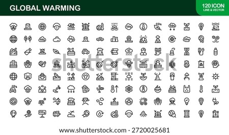 Modern Global Warming Line Icon Pack – Unique Outline Symbols for Sustainability, Green Energy, and Earth Protection Themes