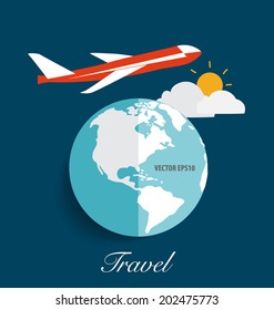 Globo moderno con avión. Ilustración vectorial.