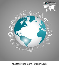 Modern globe with application icon, modern template design. Vector illustration.