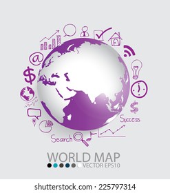 Modern globe with application icon, modern template design. Vector illustration.