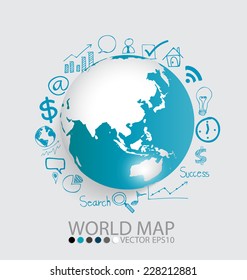 Modern globe with application icon, modern template design. Vector illustration.