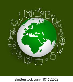 Modern globe with application icon, modern template design. Vector illustration.
