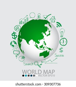 Modern globe with application icon, modern template design. Vector illustration.