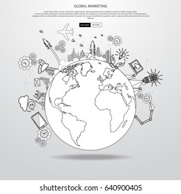 Modern globe with application icon, modern template design. Vector illustration