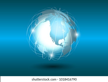 Modern globe connections network design, vector illustration