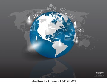Modern globe with elements of infographics and graph. Vector illustration.