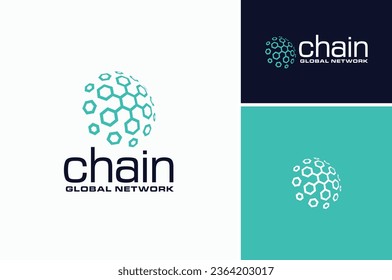 Modern Globe Hexagon Chain for Global Digital Network Connection Futuristic Logo Design