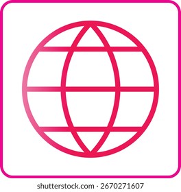 Um ícone de globo moderno com um gradiente rosa forte. Ideal para tecnologia, negócios e projetos da Web que precisam de uma aparência vibrante e arrojada.